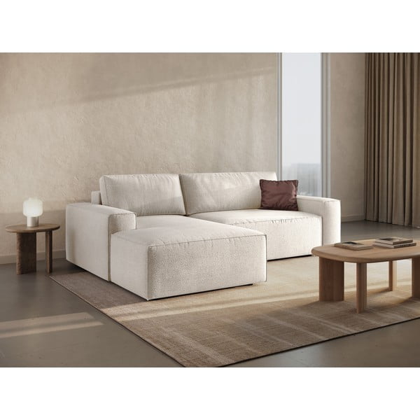 Bílá rozkládací rohová pohovka z textilie bouclé (levý roh) Jodie – Micadoni Home-image-1
