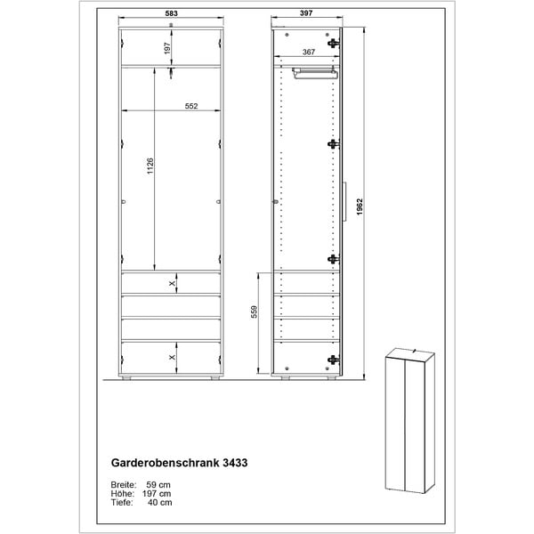 Šedá šatní skříň 59x197 cm Genova - Germania-image-3