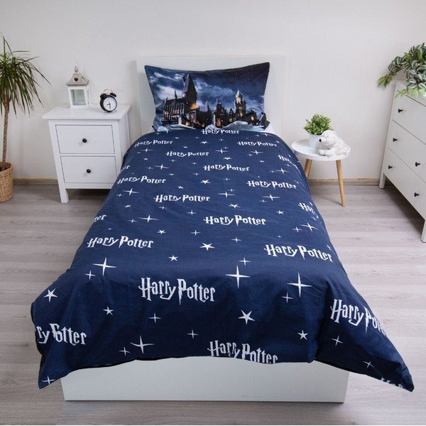 Tmavě modré/šedé dětské povlečení na jednolůžko z mikrovlákna 140x200 cm Harry Potter "Hogwarts Night" – Jerry Fabrics-image-2