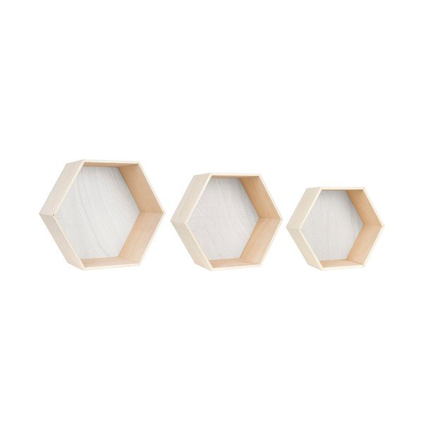 Sada 3 bílo-hnědých nástěnných poliček Little Nice Things Hexagon-image-1