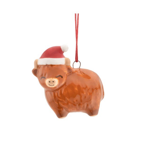 Keramická vánoční ozdoba 4,5 cm Highland Cow – Sass & Belle