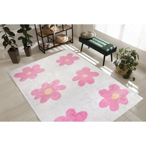 Růžový/slonovinový pratelný běhoun 80x200 cm Cute Flowers Pink – Vitaus-image-1