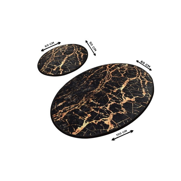 Sada 2 černých oválných koupelnových předložek Foutastic Gold Marble-image-2