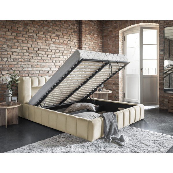 Béžová čalouněná dvoulůžková postel s úložným prostorem s roštem 160x200 cm Lamica – ELTAP-image-3