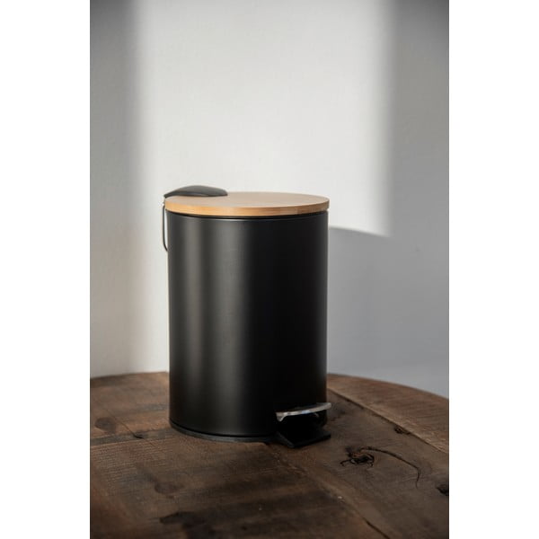 Černý odpadkový koš s bambusovým víkem Wenko Tortona, 3 l-image-1