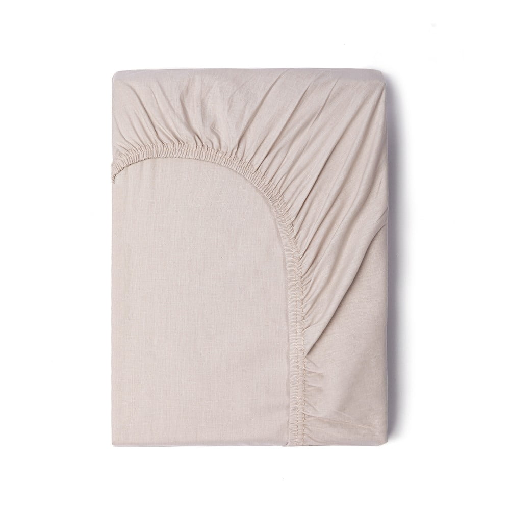 Béžové bavlněné elastické prostěradlo Good Morning, 160 x 200 cm