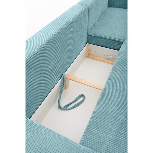 Tyrkysová manšestrová variabilní rozkládací rohová pohovka Bonami Selection Bowie-image-1