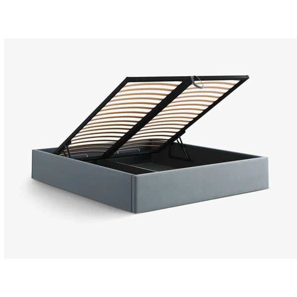 Světle modrá čalouněná dvoulůžková postel s úložným prostorem/bez čela s roštem 180x200 cm Susan – Micadoni -image-3