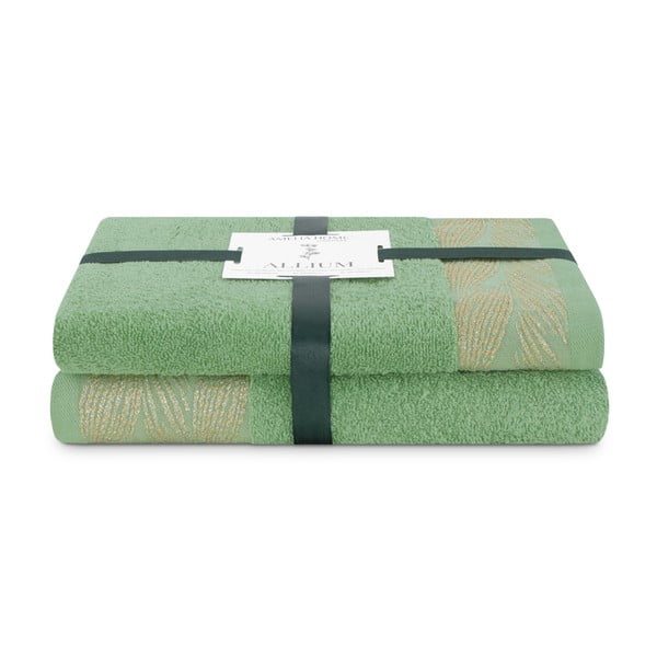 Světle zelené froté bavlněné ručníky a osušky v sadě 2 ks Allium – Restilo