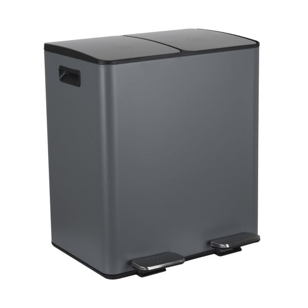 Tmavě šedý ocelový odpadkový koš 2x20 l na tříděný odpad/nášlapný   Aliya – Spirella