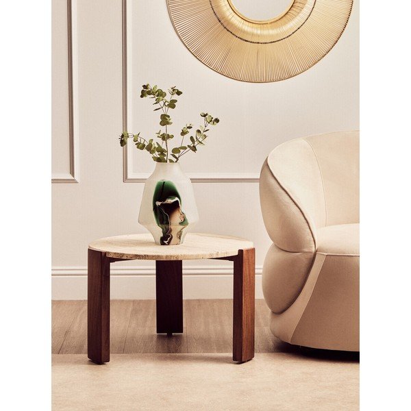 Hnědý/ve světle přírodní barvě kulatý konferenční stolek s mramorovou deskou  ø 60 cm Palermo – Premier Housewares-image-1