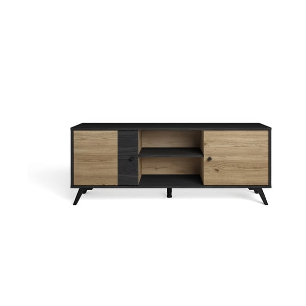 Černý/přírodní TV stolek v dekoru dubu 136x53 cm Bocami – Marckeric