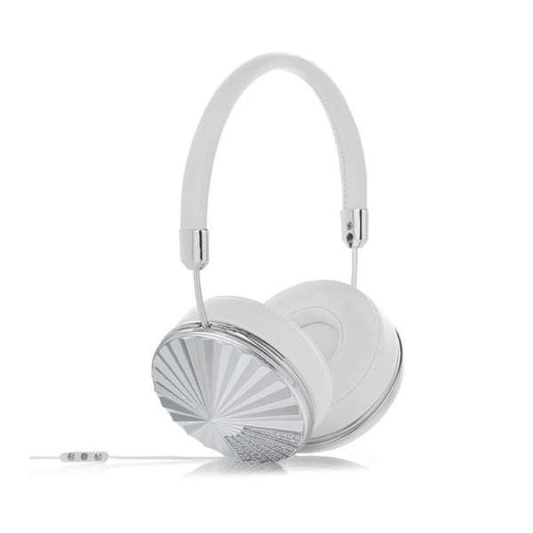 Bílá sluchátka s krystaly Swarovski a detaily ve stříbrné barvě Frends Taylor