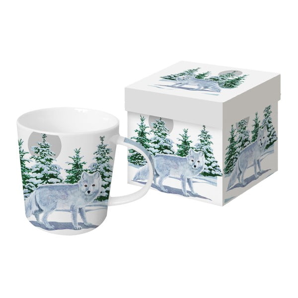 Hrnek z kostního porcelánu s vánočním motivem v dárkovém balení PPD Snow Fox, 350 ml