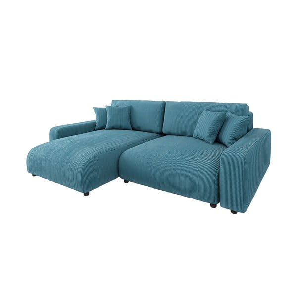 Tyrkysová manšestrová rozkládací rohová pohovka Sara – Ropez-image-2