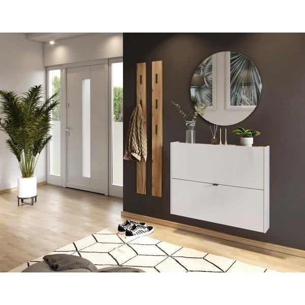Krémový výklopný/závěsný botník v dekoru dubu 100x83x18 cm Ameca – Germania-image-1