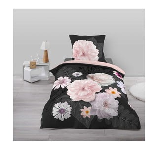 Černo-růžové bavlněné povlečení na jednolůžko 140x200 cm Floral – douceur d'intérieur