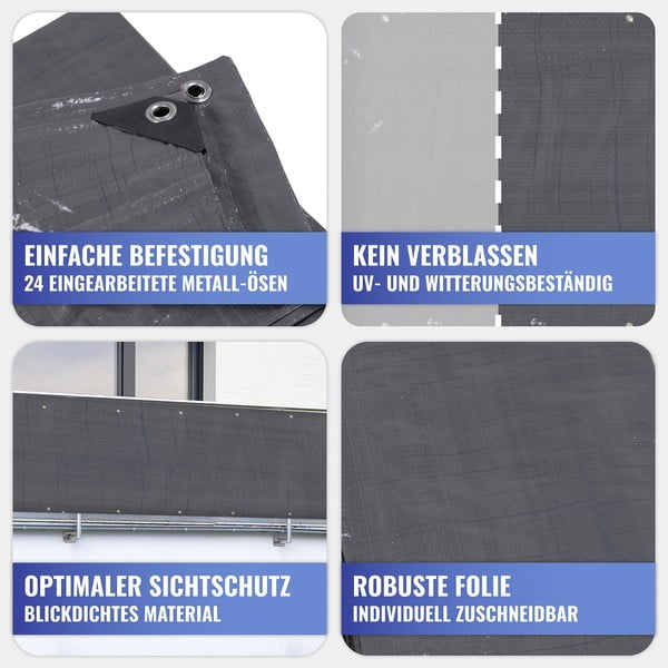 Černá plastová balkonová zástěna 500x85 cm – Maximex-image-4