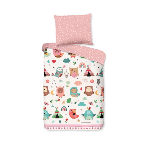 Růžové bavlněné dětské povlečení do postýlky 100x135 cm Wise – Good Morning