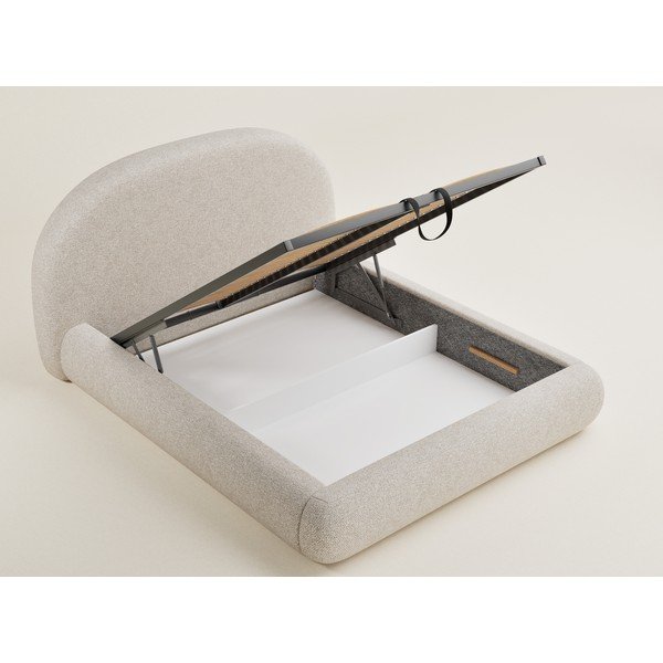 Krémová čalouněná dvoulůžková postel s úložným prostorem s roštem 160x200 cm Maumere – Maison de Rêve-image-3