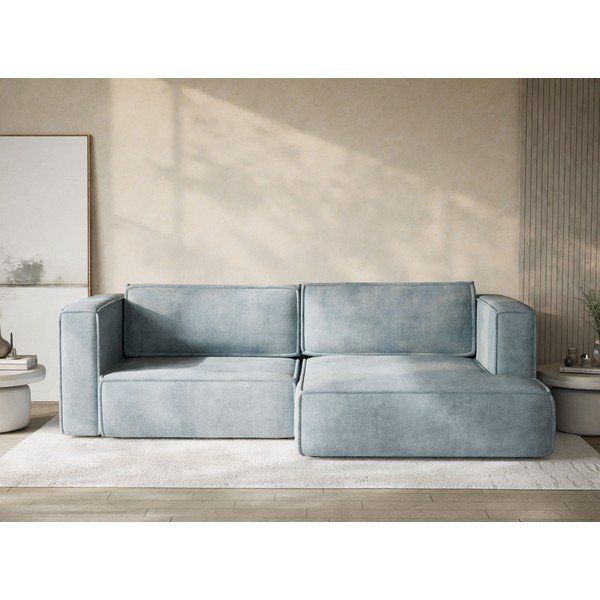 Světle modrá žinylková rozkládací/s úložným prostorem rohová pohovka (pravý roh/s lenoškou) Velto – Maison de Rêve-image-1