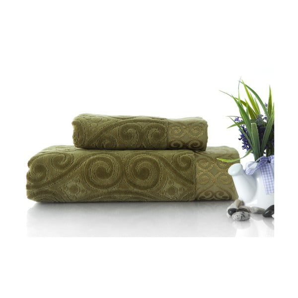 Set dvou ručníků Hanzade Green, 70x140 a 50x90 cm