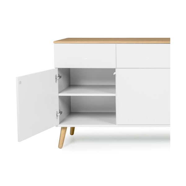 Bílý čtyřdveřový příborník s nohami z dubového dřeva se 4 zásuvkami Tenzo Dot-image-3