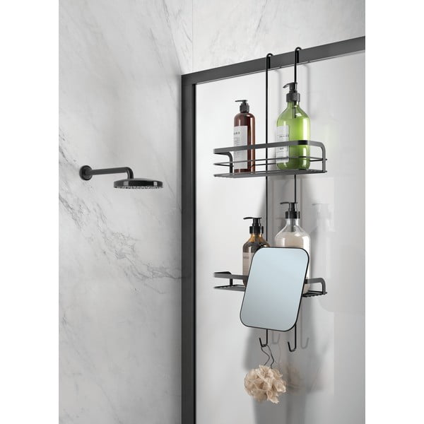 Matně černá závěsná ocelová koupelnová polička Lava – Metaltex-image-3