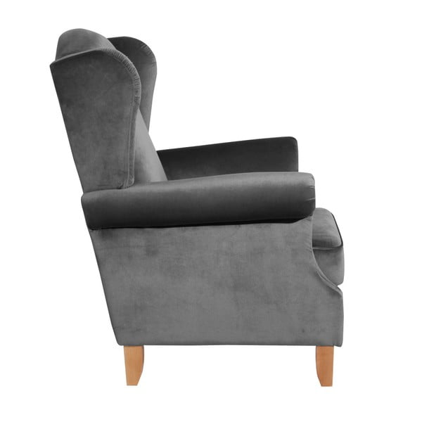 Antracitové sametové křeslo ušák Max Winzer Verita Velvet-image-3