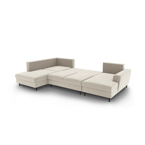 Béžová sametová rozkládací/s úložným prostorem rohová pohovka (levý roh/do "U") Kyoto – Cosmopolitan Design-image-3