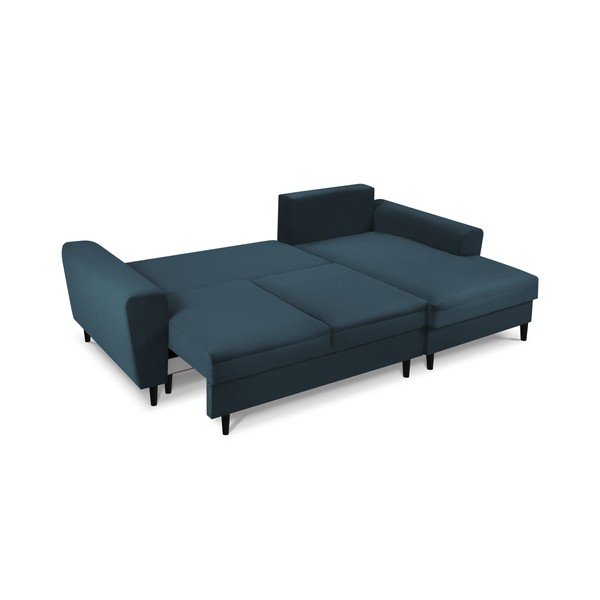 Tmavě modrá manšestrová rozkládací/s úložným prostorem rohová pohovka (pravý roh/s lenoškou) Kyoto – Cosmopolitan Design-image-2