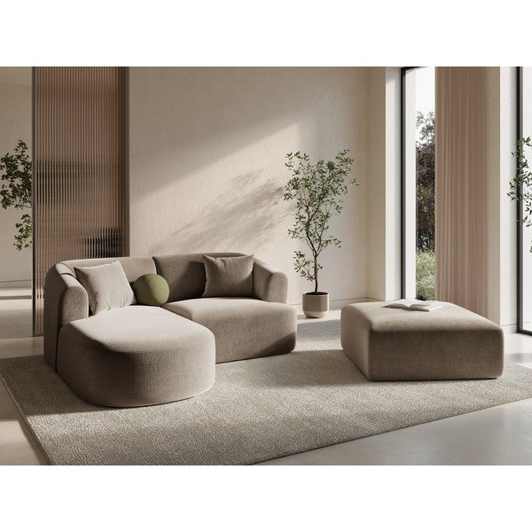 Světle hnědá sametová rohová pohovka (levý roh/s lenoškou) Campi – Cosmopolitan Design-image-1