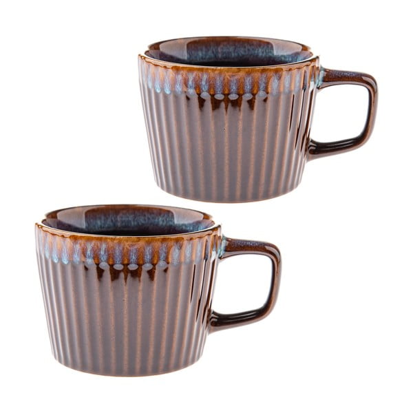 Modré/hnědé hrnky v sadě 2 ks na cappuccino z kameniny 190 ml Tone – Dakls