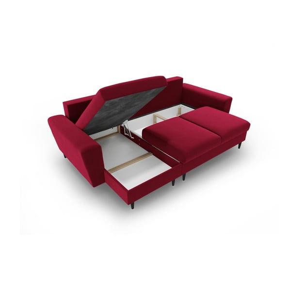 Červená sametová rozkládací/s úložným prostorem rohová pohovka Kyoto – Cosmopolitan Design-image-3