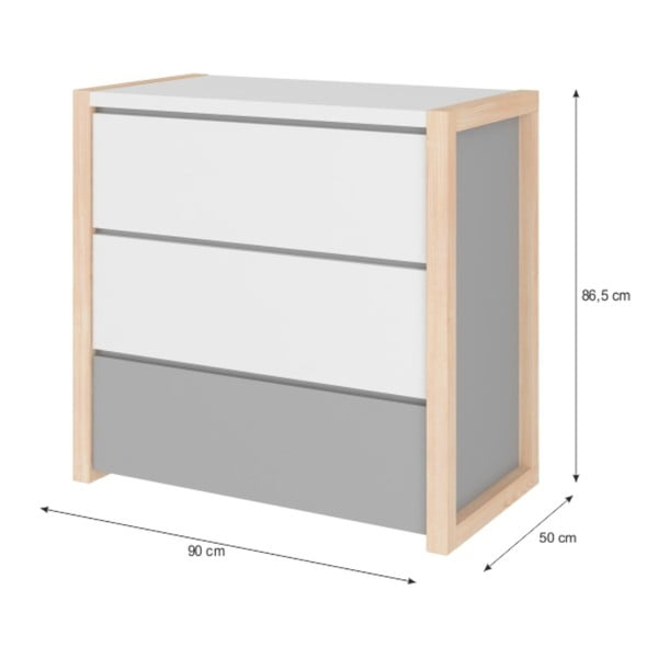 Šedá komoda se 3 šuplíky BELLAMY Pinette-image-2