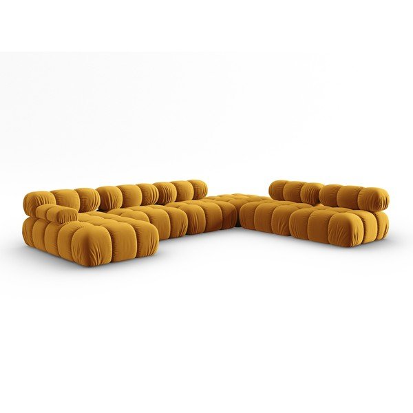 Žlutá sametová pohovka 379 cm Bellis – Micadoni Home-image-3