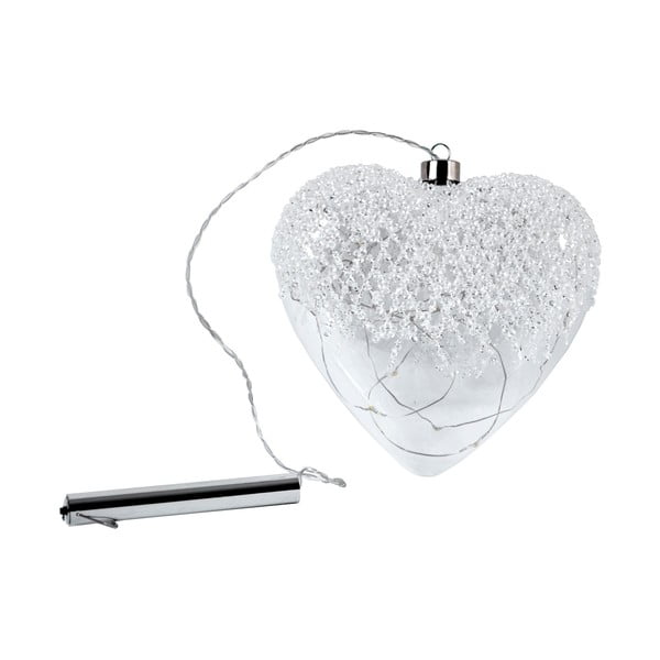 Vánoční závěsná skleněná dekorace ve tvaru srdce s LED osvětlením Ego dekor, výška 22 cm