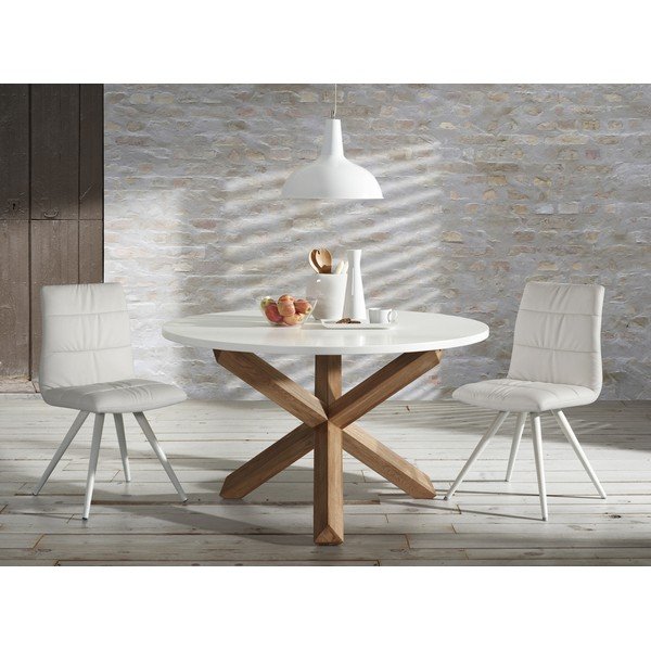 Dubový jídelní stůl s bílou deskou Kave Home Nori, ø 120 cm-image-4