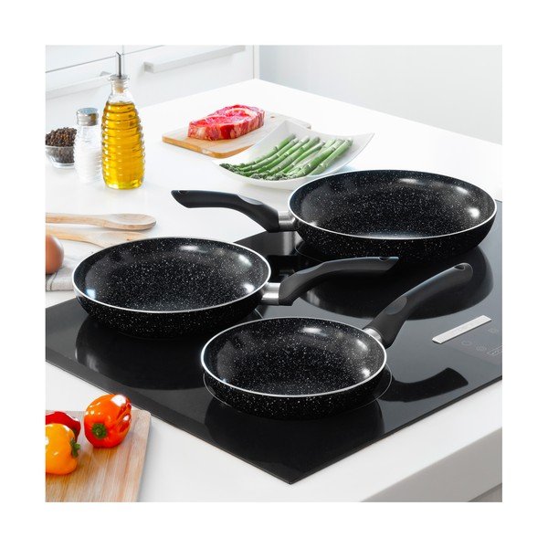Sada 3 černých pánví InnovaGoods Stone-image-1