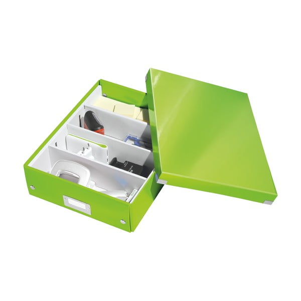 Zelený kartonový úložný box s víkem 28x37x10 cm Click&Store – Leitz