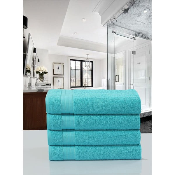 Tyrkysové bavlněné ručníky v sadě 4 ks 50x100 cm – Good Morning-image-1