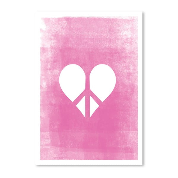 Růžový plakát Americanflat Love & Peace, 42 x 30 cm
