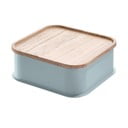Šedý úložný box s víkem ze dřeva paulownia iDesign Eco, 21,3 x 21,3 cm