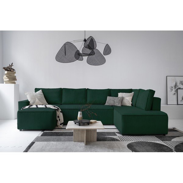 Tmavě zelená manšestrová rozkládací rohová pohovka (pravý roh/do "U") Brave Dave – Miuform-image-1