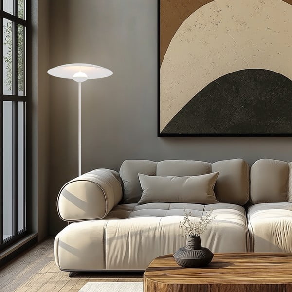 Bílá LED stojací lampa s kovovým stínidlem (výška 140 cm) Lund – Candellux Lighting-image-1