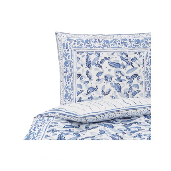 Modro-bílé povlečení na jednolůžko z bavlněného saténu Westwing Collection Ryle, 155 x 220 cm-image-2