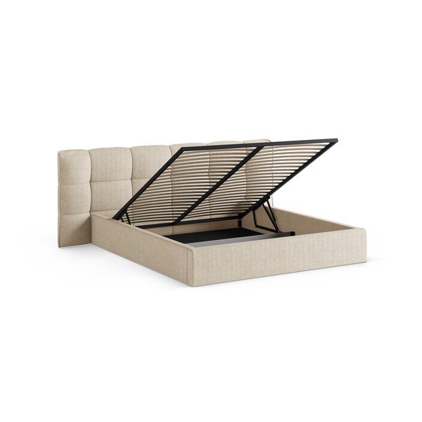 Béžová čalouněná dvoulůžková postel s úložným prostorem s roštem 200x200 cm Eric – Micadoni -image-2