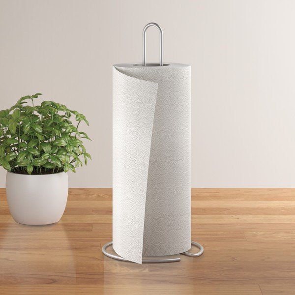 Ocelový stojan na papírové utěrky v leskle stříbrné barvě ø 14 cm Luxy – Metaltex-image-1