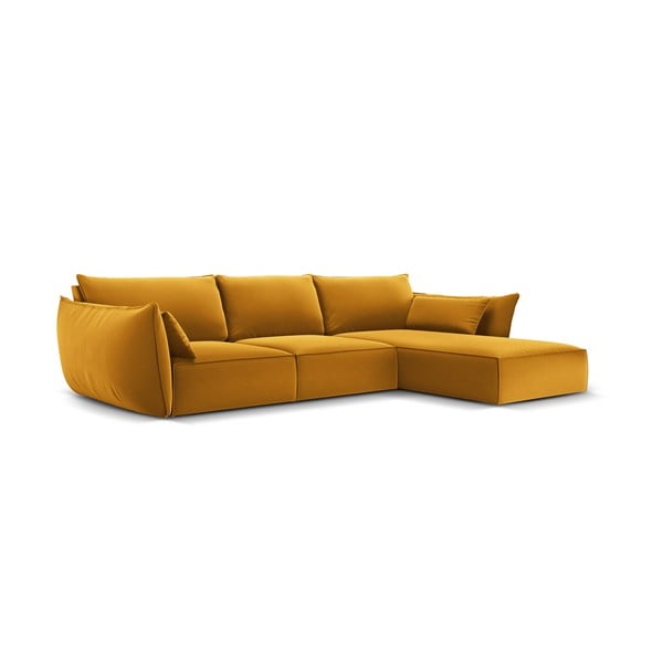 Sametová rohová pohovka v hořčicové barvě (pravý roh/s lenoškou) Vanda – Mazzini Sofas-image-2