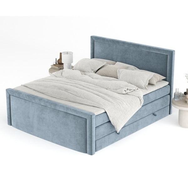 Modrá boxspring postel s úložným prostorem 200x200 cm Lavenda – Maison de Rêve-image-4